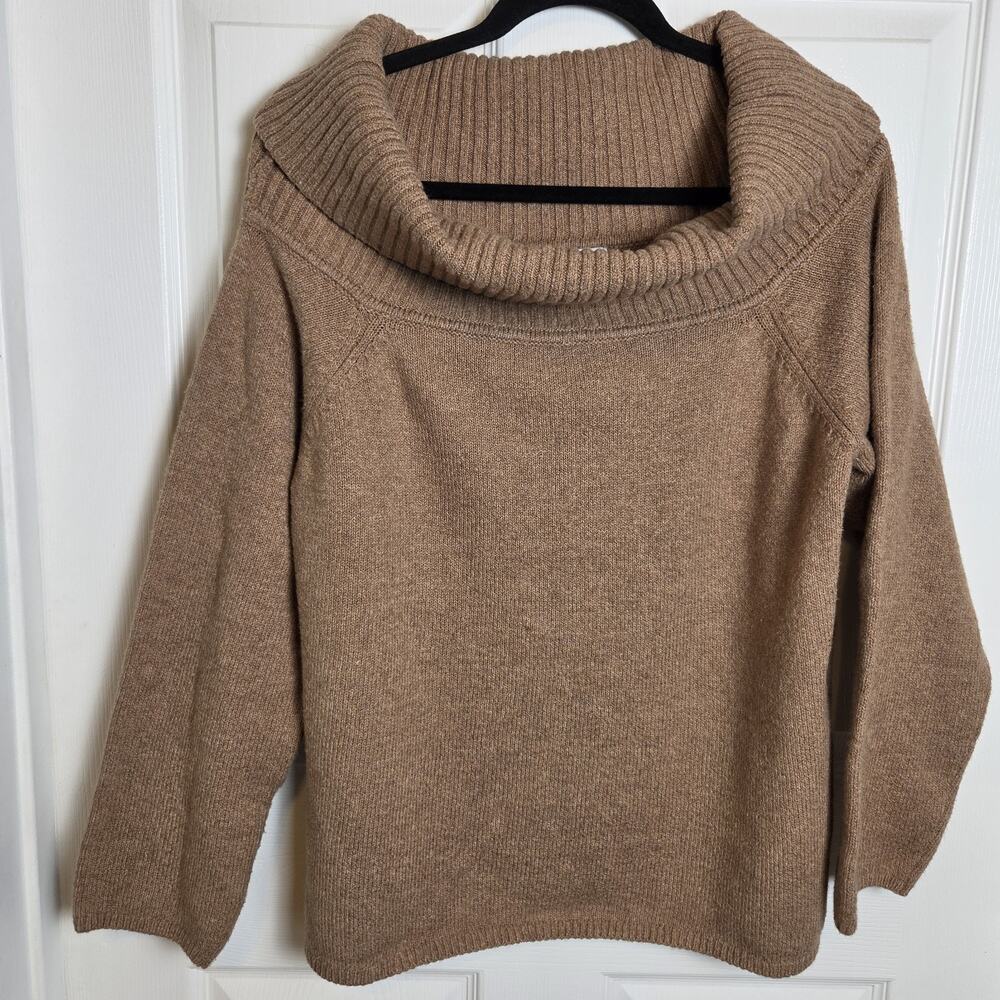 Old Navy Sweater Womans XXL Brown Turtleneck Off Shoulder Boxy Cozy Comfy